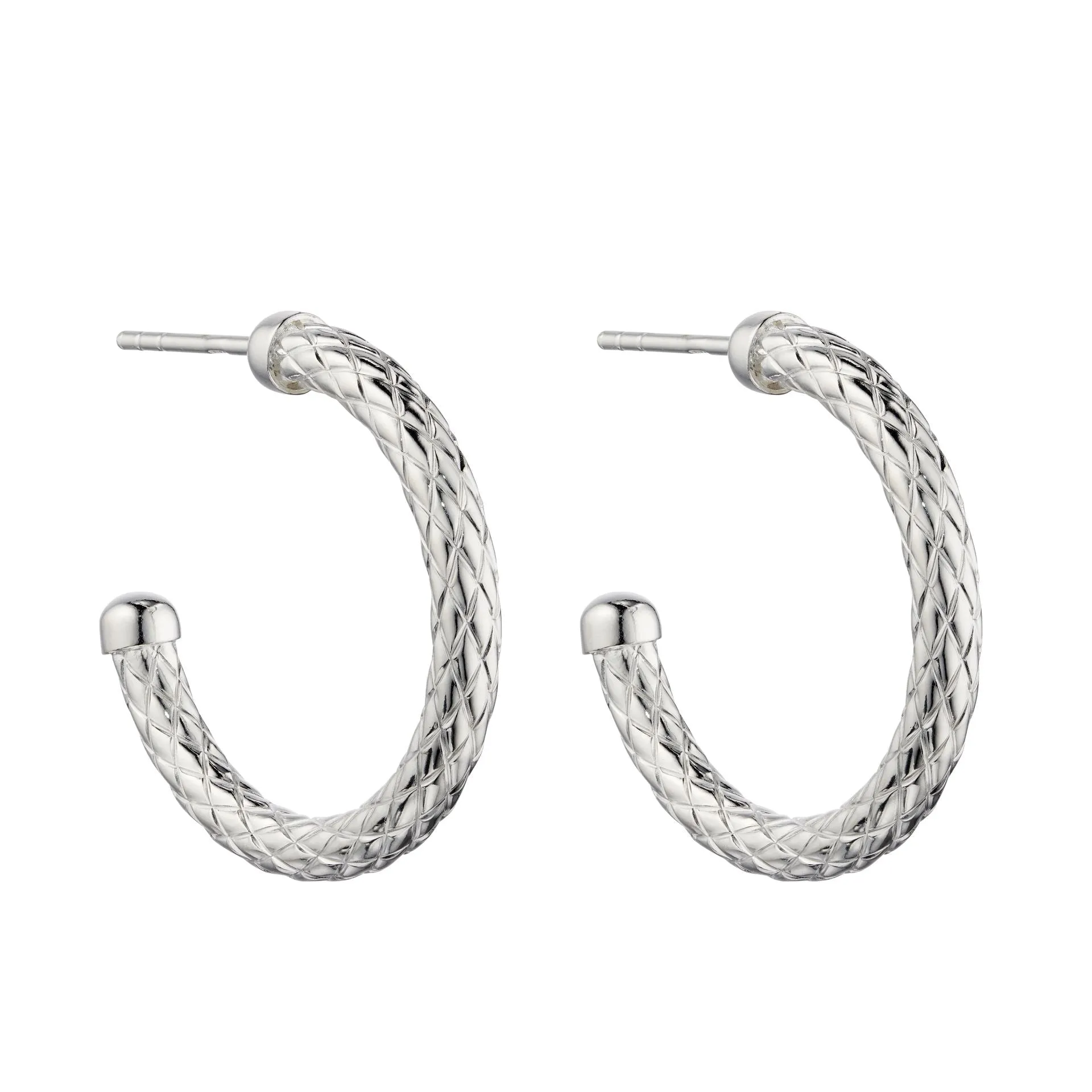 Sterling Silver Medium Textured Hoop Earrings