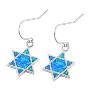 Sterling Silver Mosaic Star of David Jewish Unique Earrings Blue Synthetic Opal