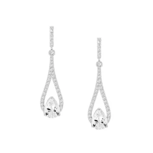 Sterling Silver Open Tear Drop with Cubic Zirconia Earrings 35mm E532S
