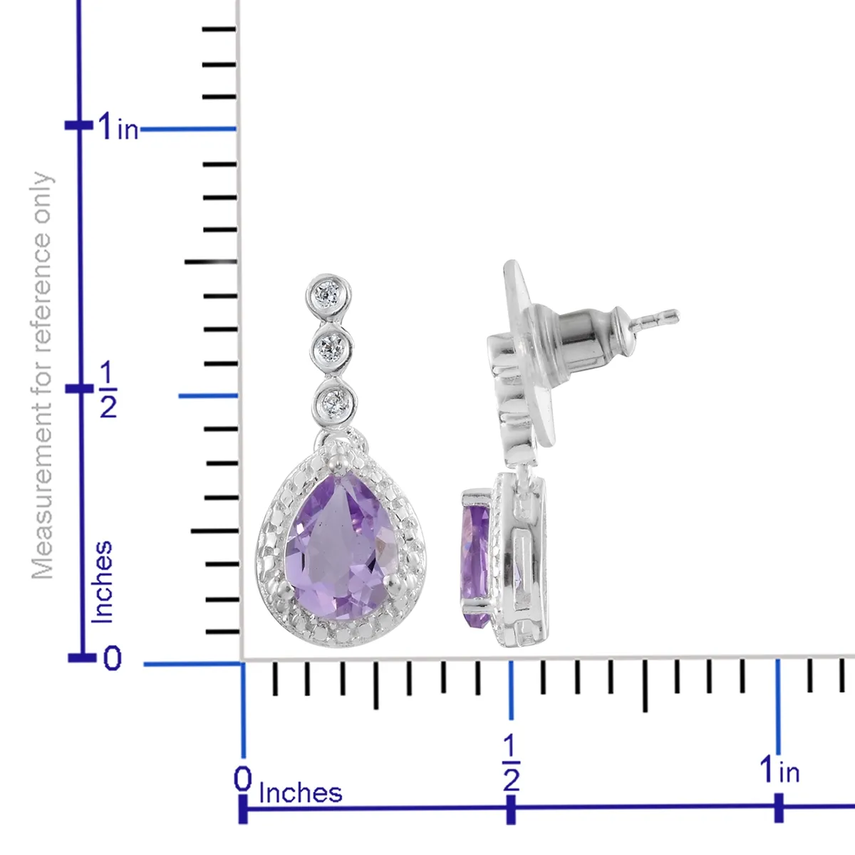 Sterling Silver Pear Shaped Rose De France AMETHYST & White CZ Halo Drop Earrings