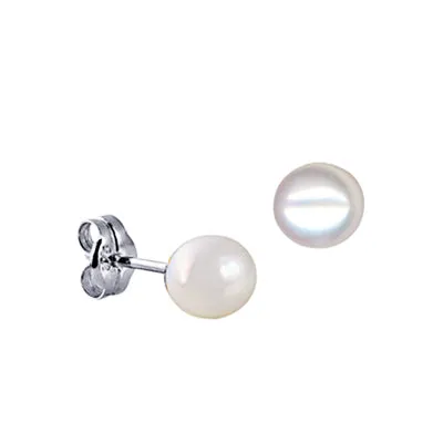 Sterling Silver Pearl Button Stud Earrings