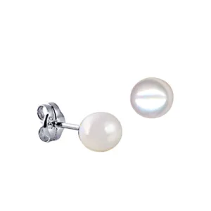 Sterling Silver Pearl Button Stud Earrings