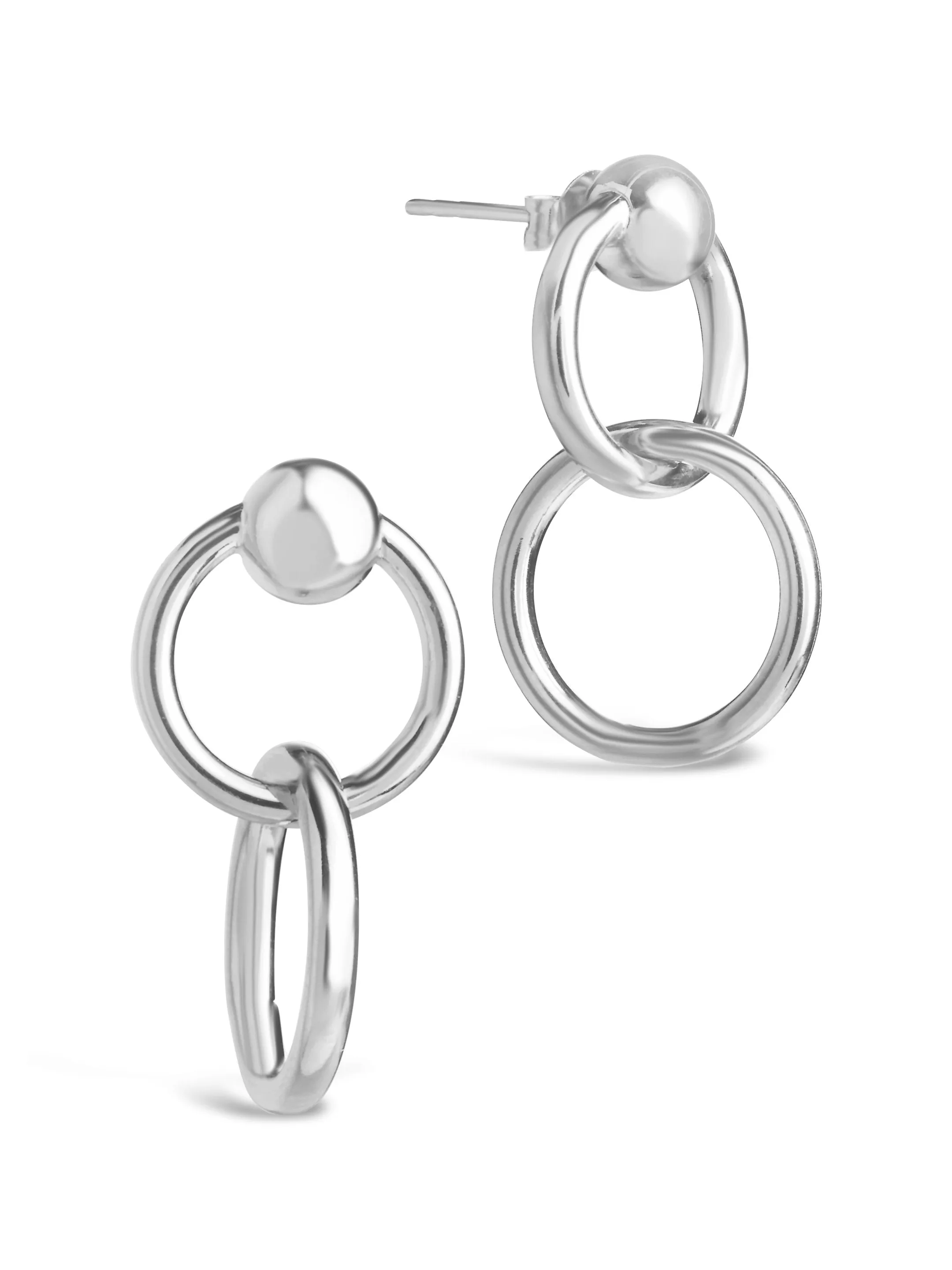 Sterling Silver Polished Interlocking Circle Drop Earrings