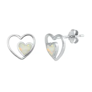 Sterling Silver Promise Heart Love Simple Earrings White Synthetic Opal 925 New