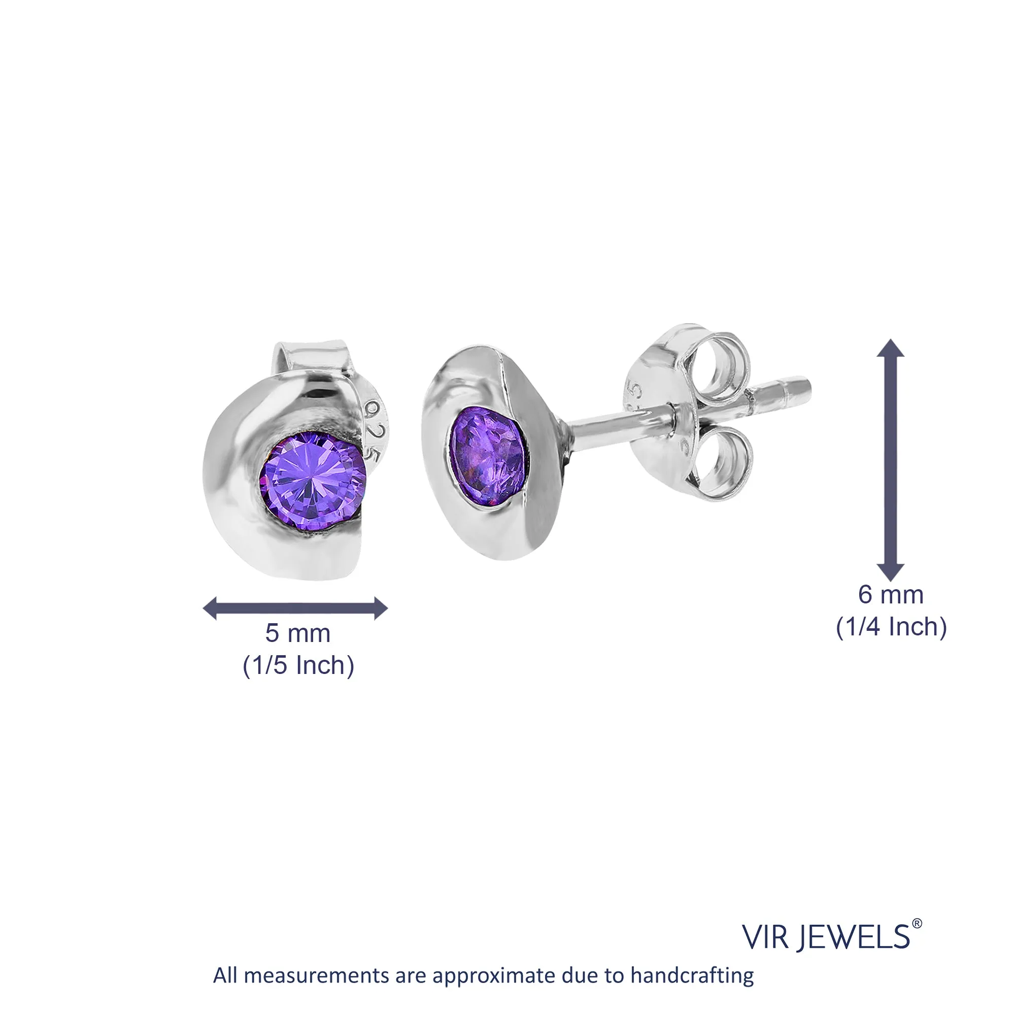 Sterling Silver Purple CZ Stud Earrings