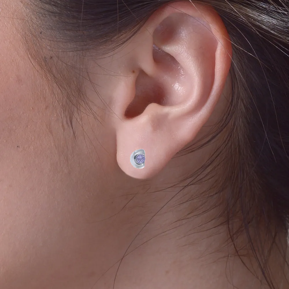 Sterling Silver Purple CZ Stud Earrings