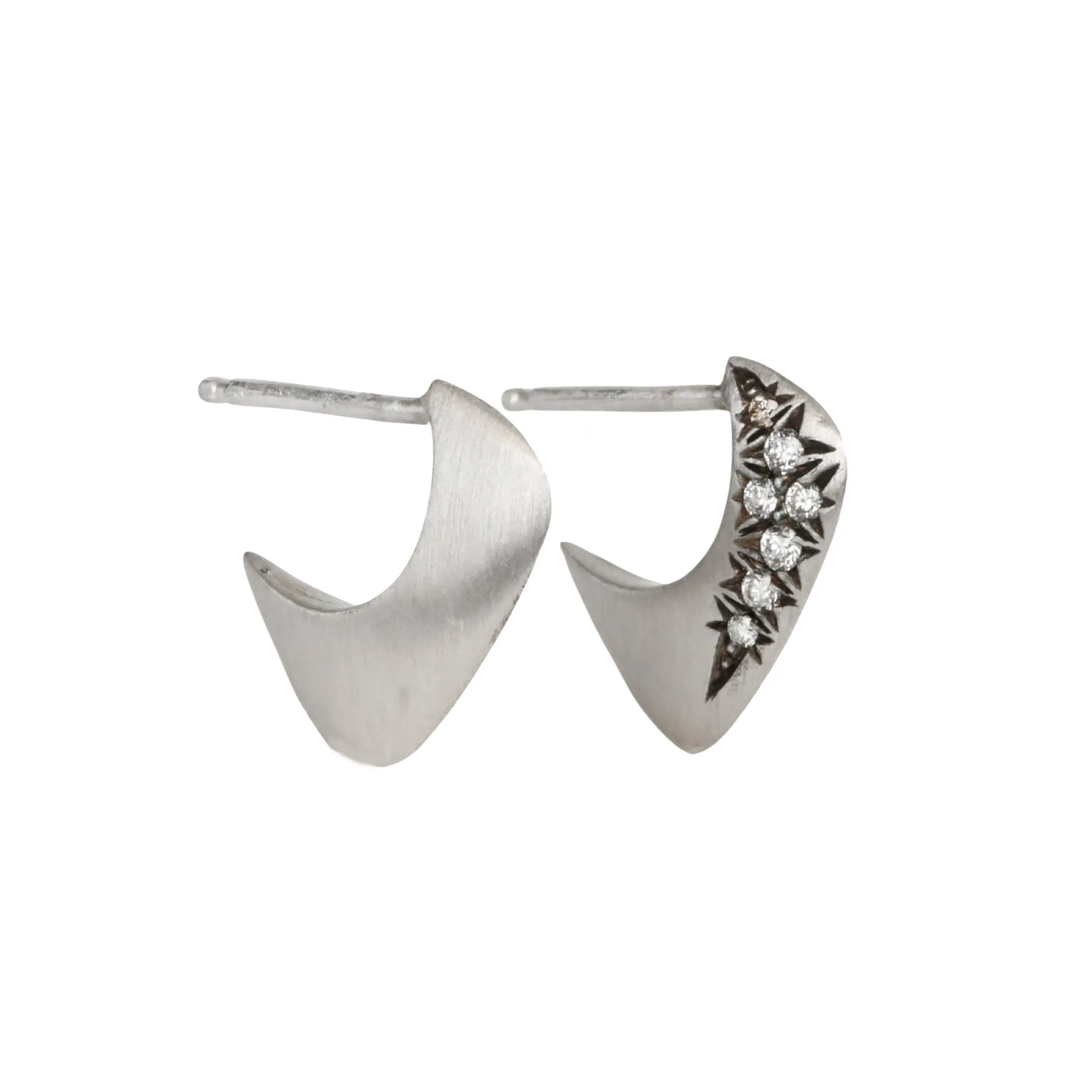 Sterling Silver "Yemaya" Flat Profile Hoop Earrings with Star-Set Diamonds