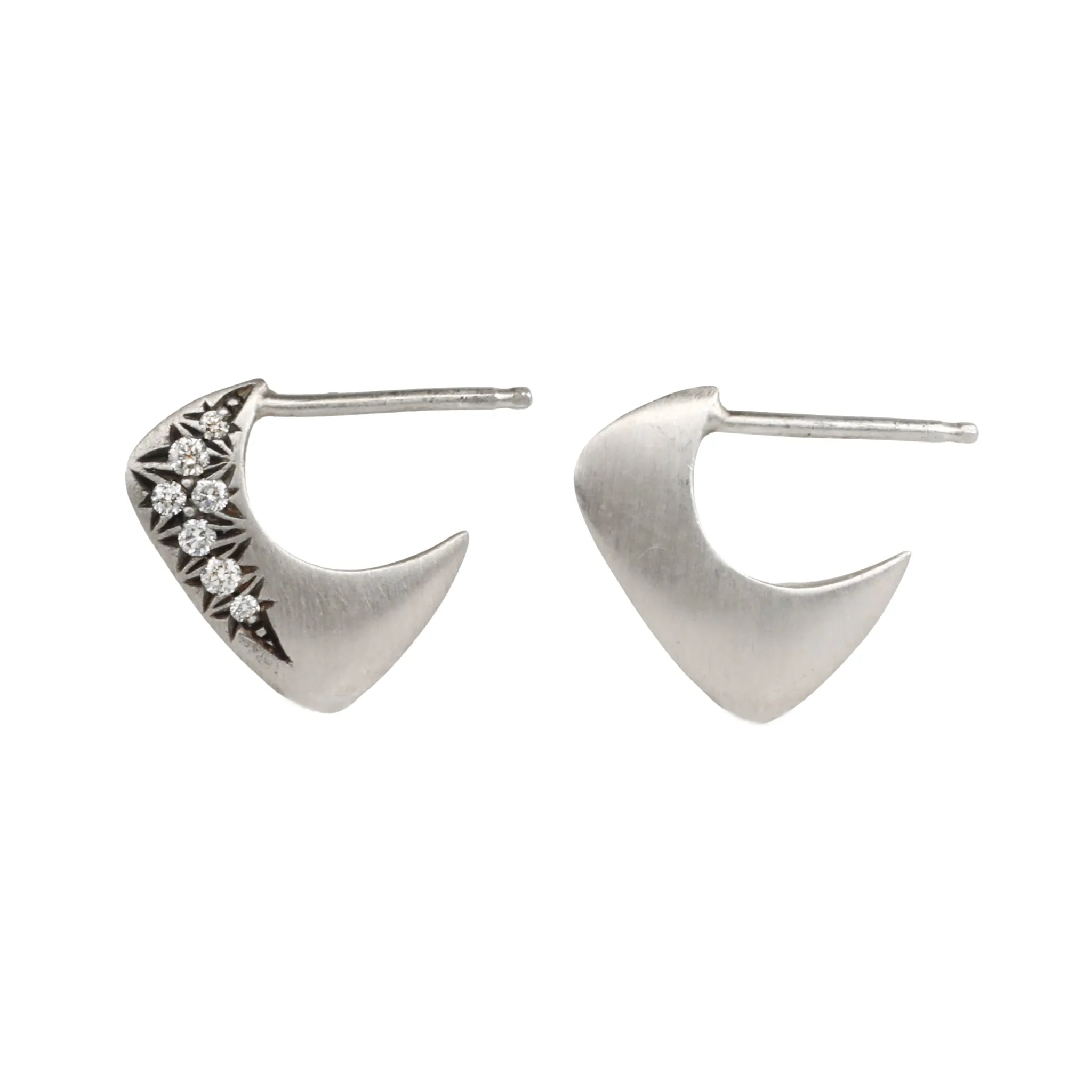 Sterling Silver "Yemaya" Flat Profile Hoop Earrings with Star-Set Diamonds