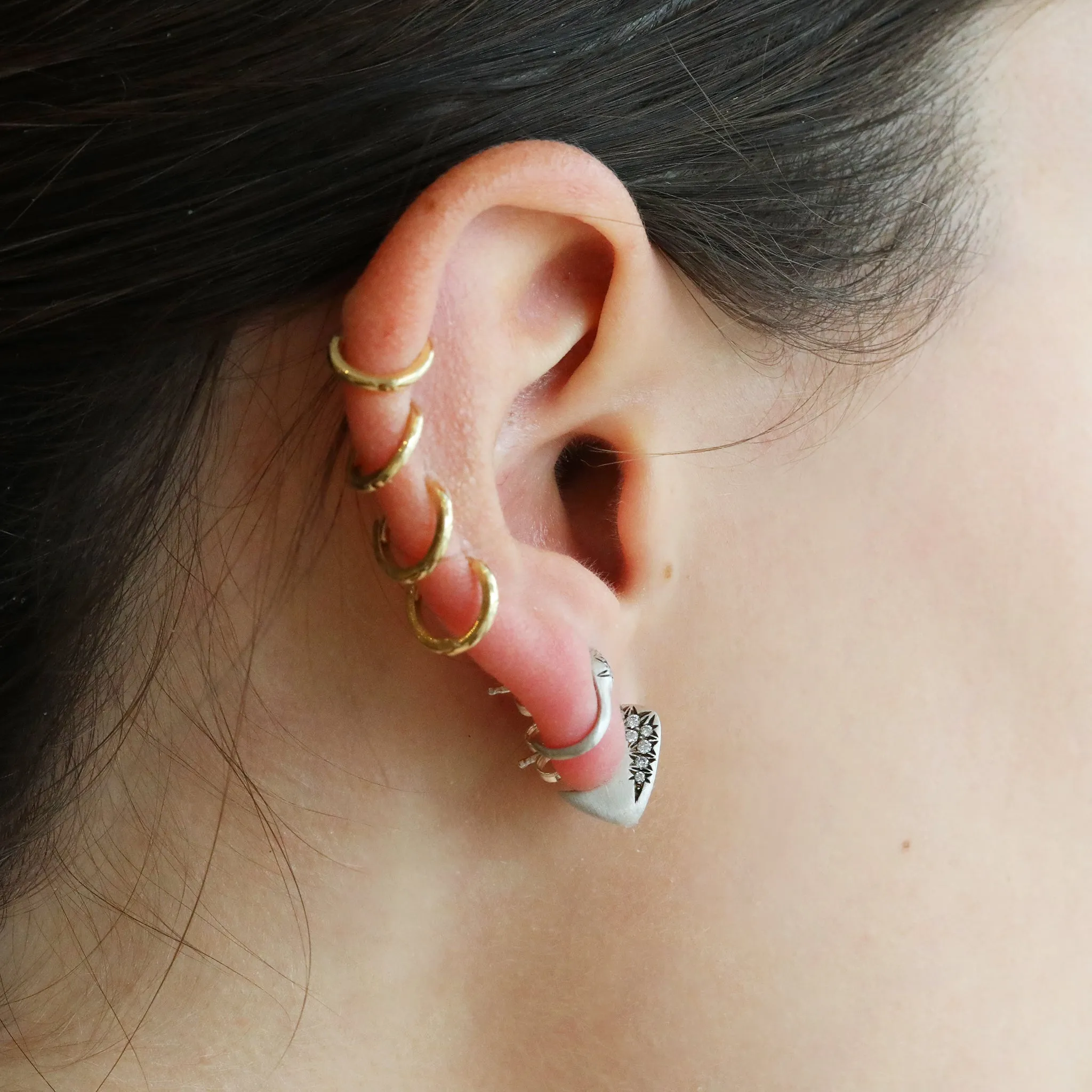 Sterling Silver "Yemaya" Flat Profile Hoop Earrings with Star-Set Diamonds