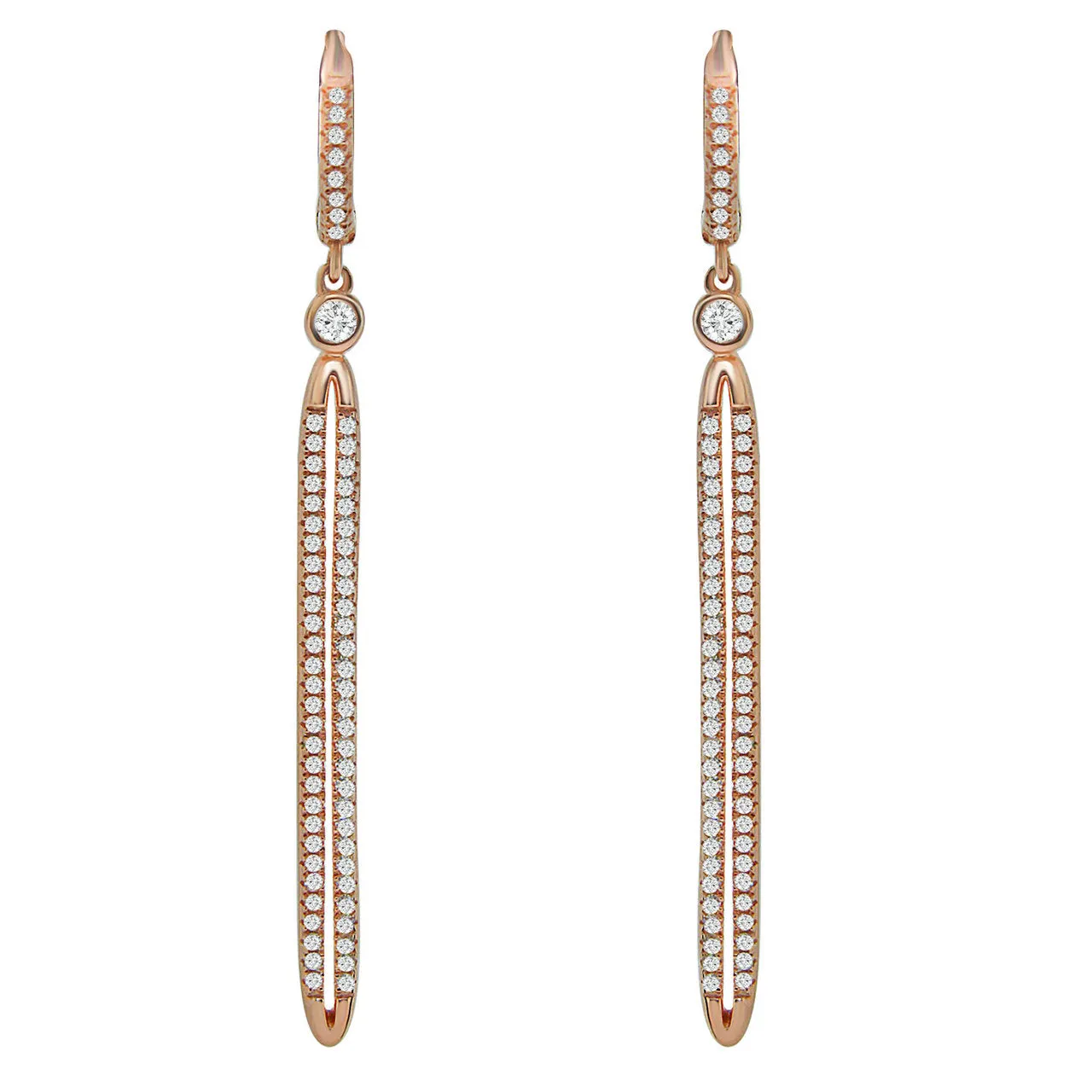 Sterling Silver Rhodium Plated and CZ Drop Line Earrings