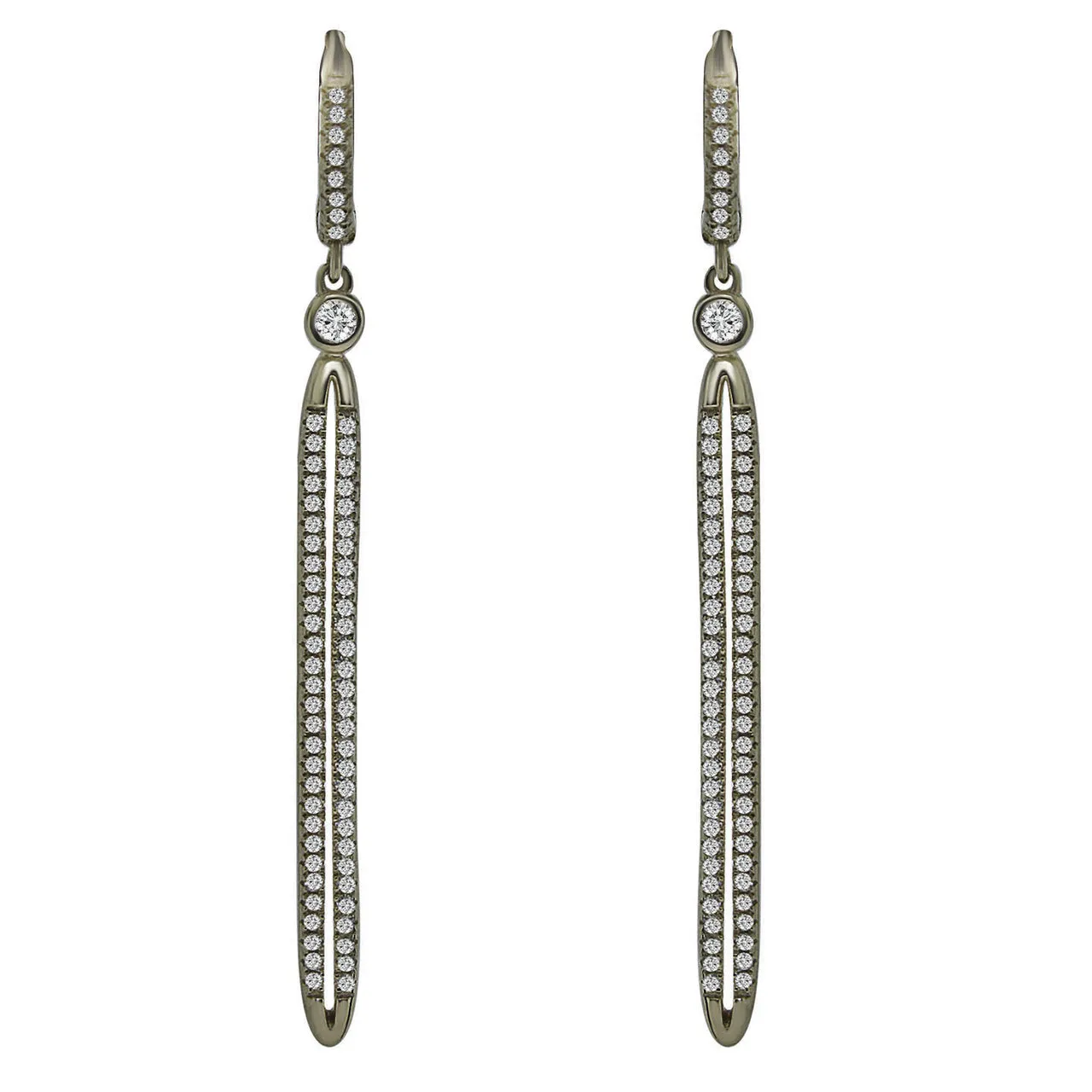 Sterling Silver Rhodium Plated and CZ Drop Line Earrings