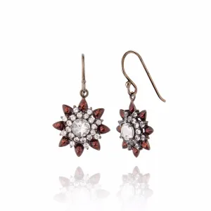 Sterling Silver Statement Earrings with Xmas Red Glitter Enamel & White Topaz