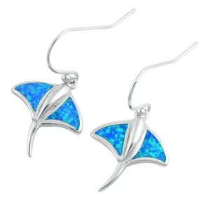 Sterling Silver Sting Ray Fish Animal Ocean Earrings Blue Synthetic Opal 925 New