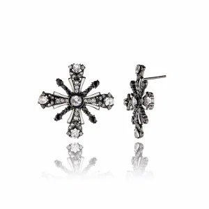 Sterling Silver Stud Earrings with White Enamel, Black Spinel & White Topaz