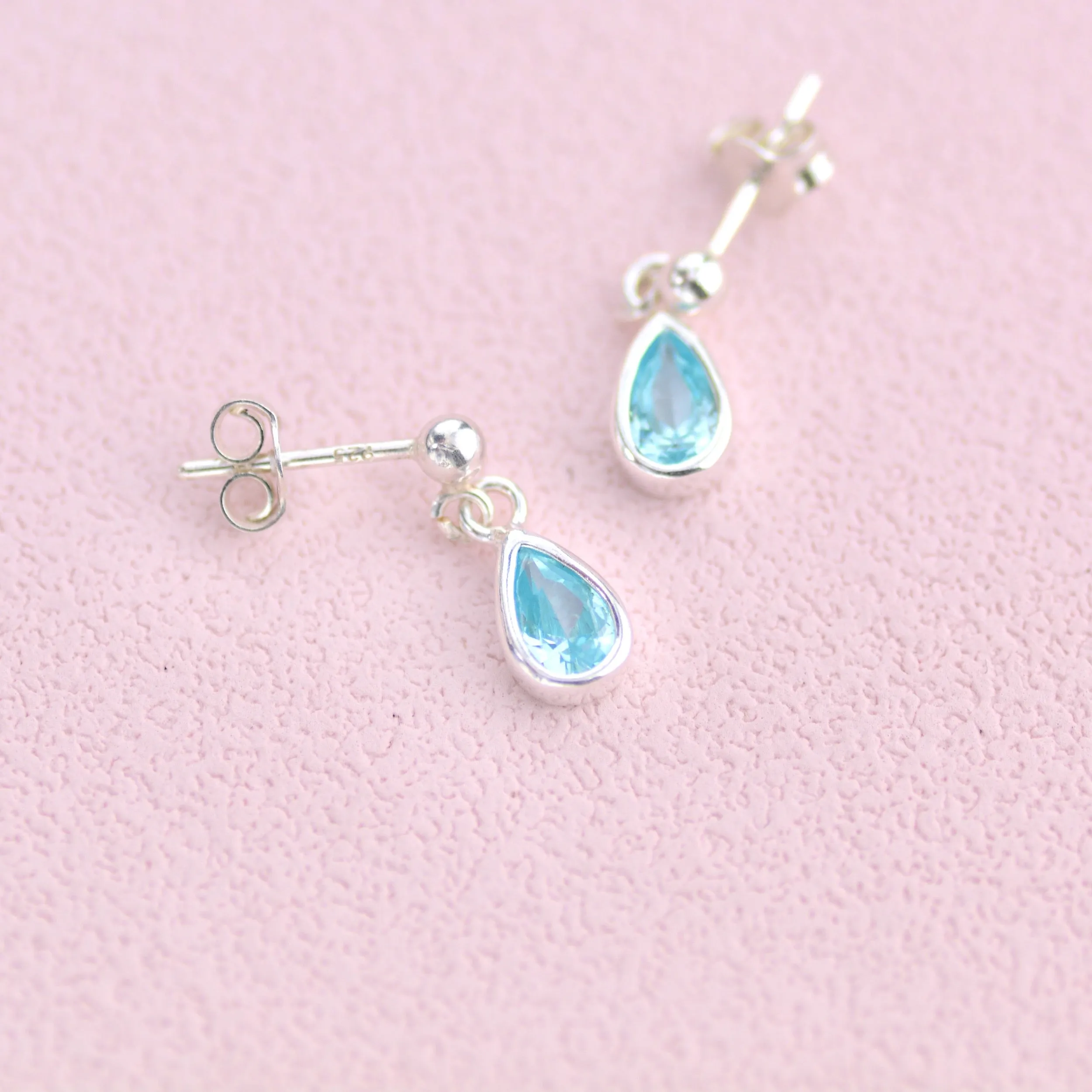 Sterling Silver Teardrop Birthstone Dangle Stud Earrings