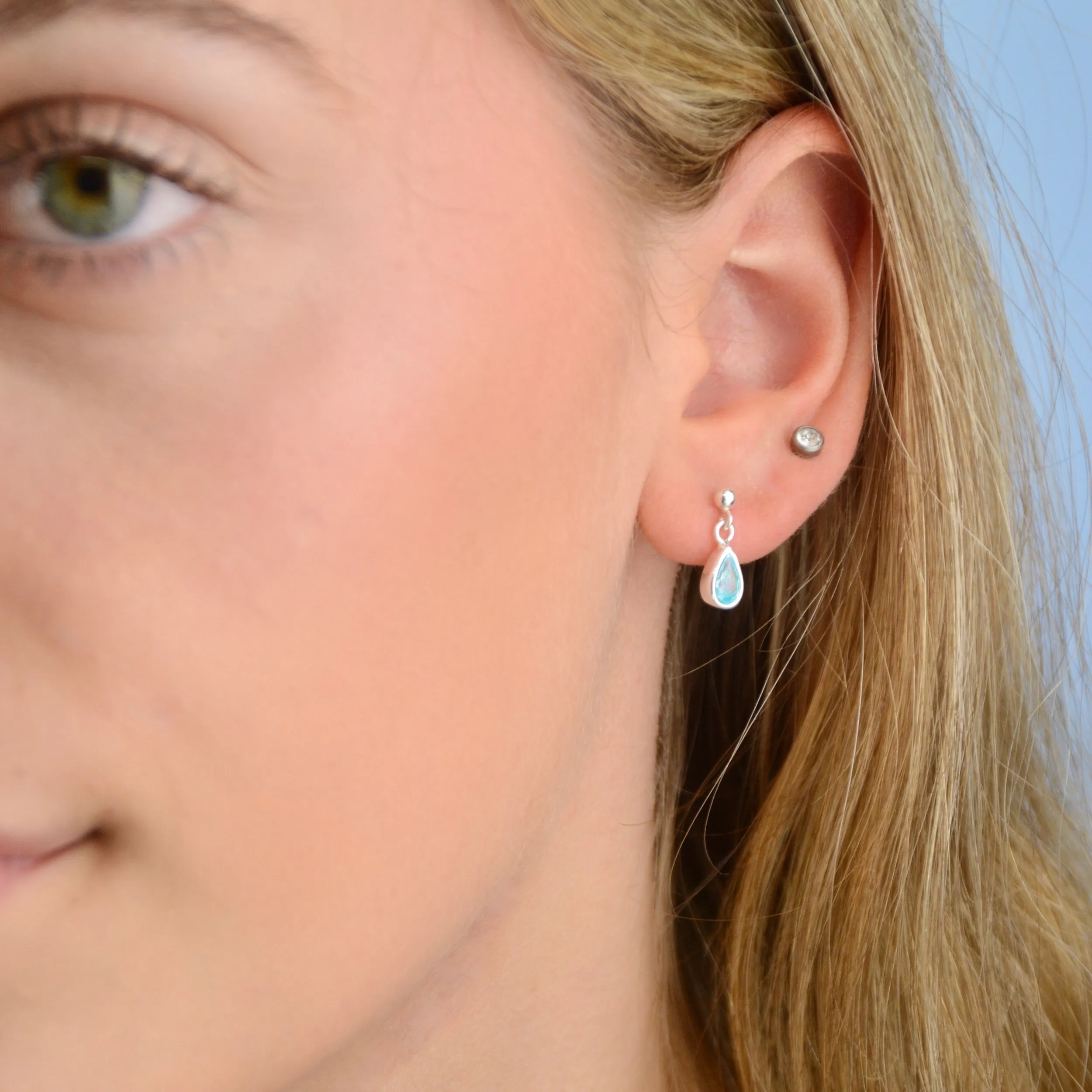 Sterling Silver Teardrop Birthstone Dangle Stud Earrings