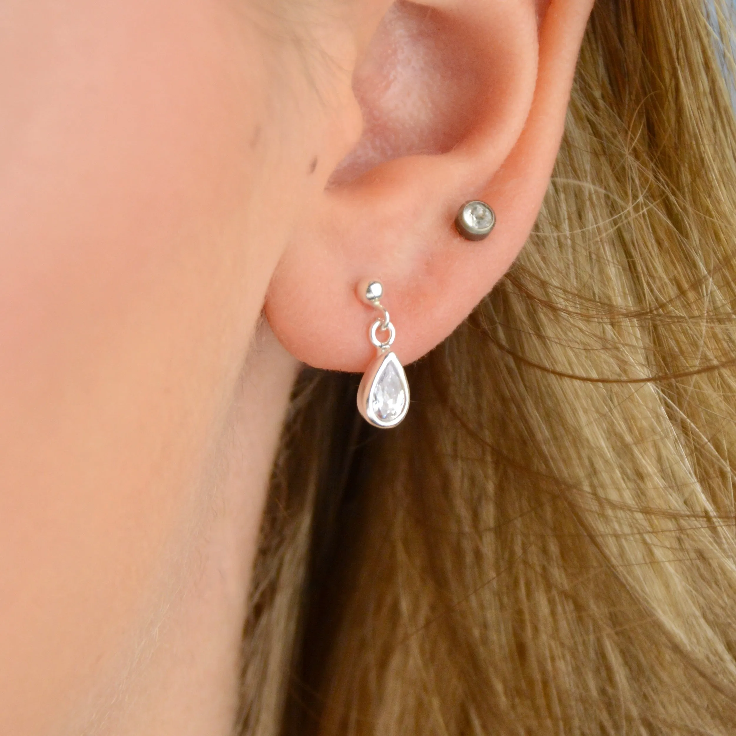 Sterling Silver Teardrop Birthstone Dangle Stud Earrings