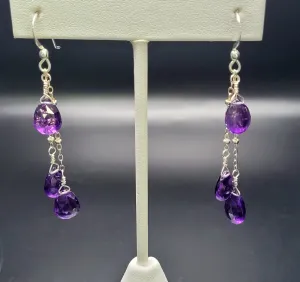 Sterling Silver Tripple Amethyst Earrings