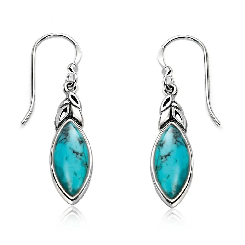 Sterling Silver Turquoise Leaf Drop Earrings