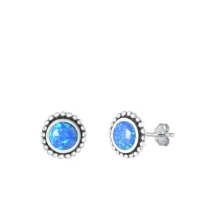 Sterling Silver Unique Blue Synthetic Opal Stud High Polished Earrings .925 New