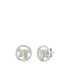 Sterling Silver Unique Fashion White Synthetic Opal Butterfly Earrings 925 New