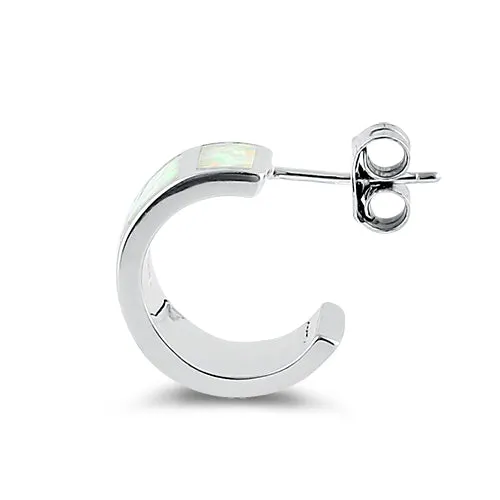Sterling Silver White Lab Opal Hoop Earrings