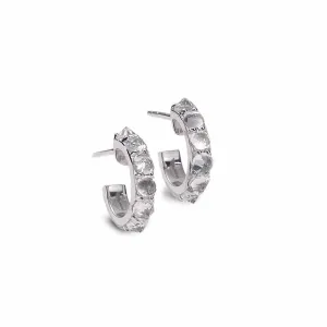 Sterling Silver White Topaz Huggie Hoop Earrings