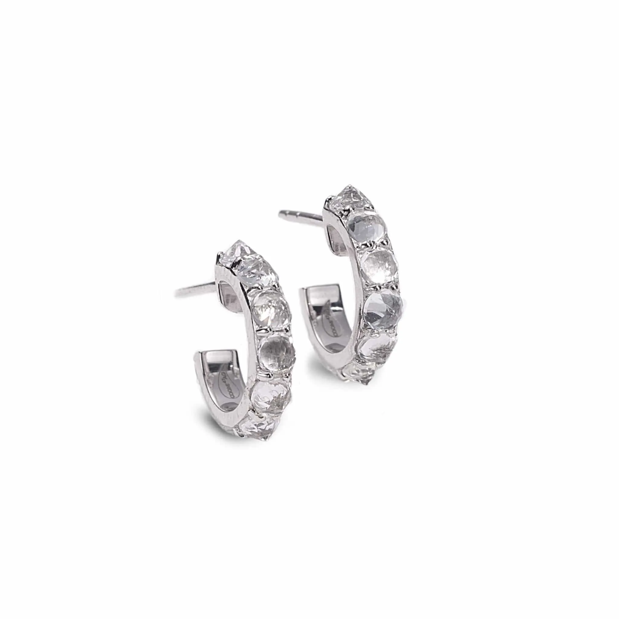 Sterling Silver White Topaz Huggie Hoop Earrings