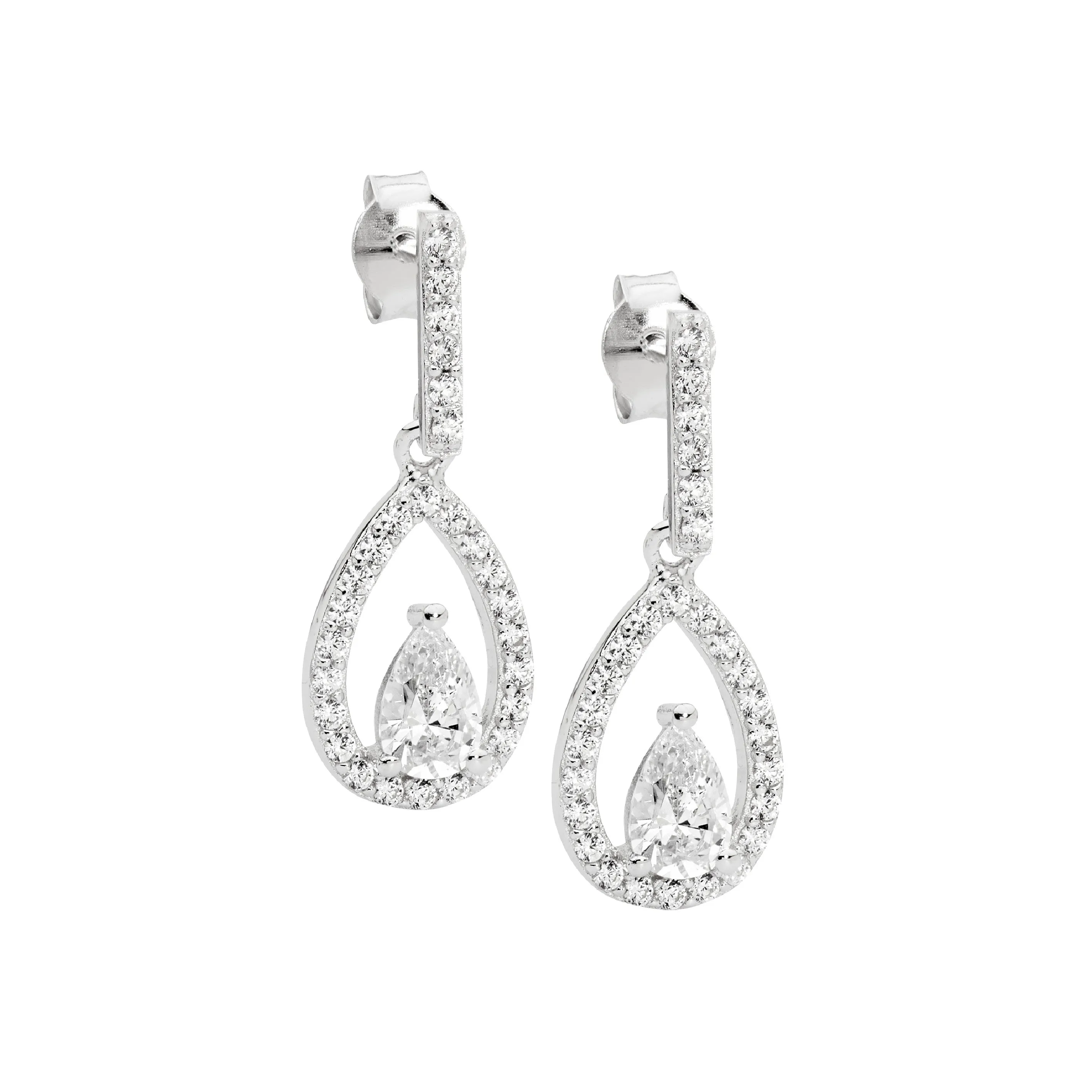 Sterling Siver Pear Drop Earrings with Cubic Zirconia E620S
