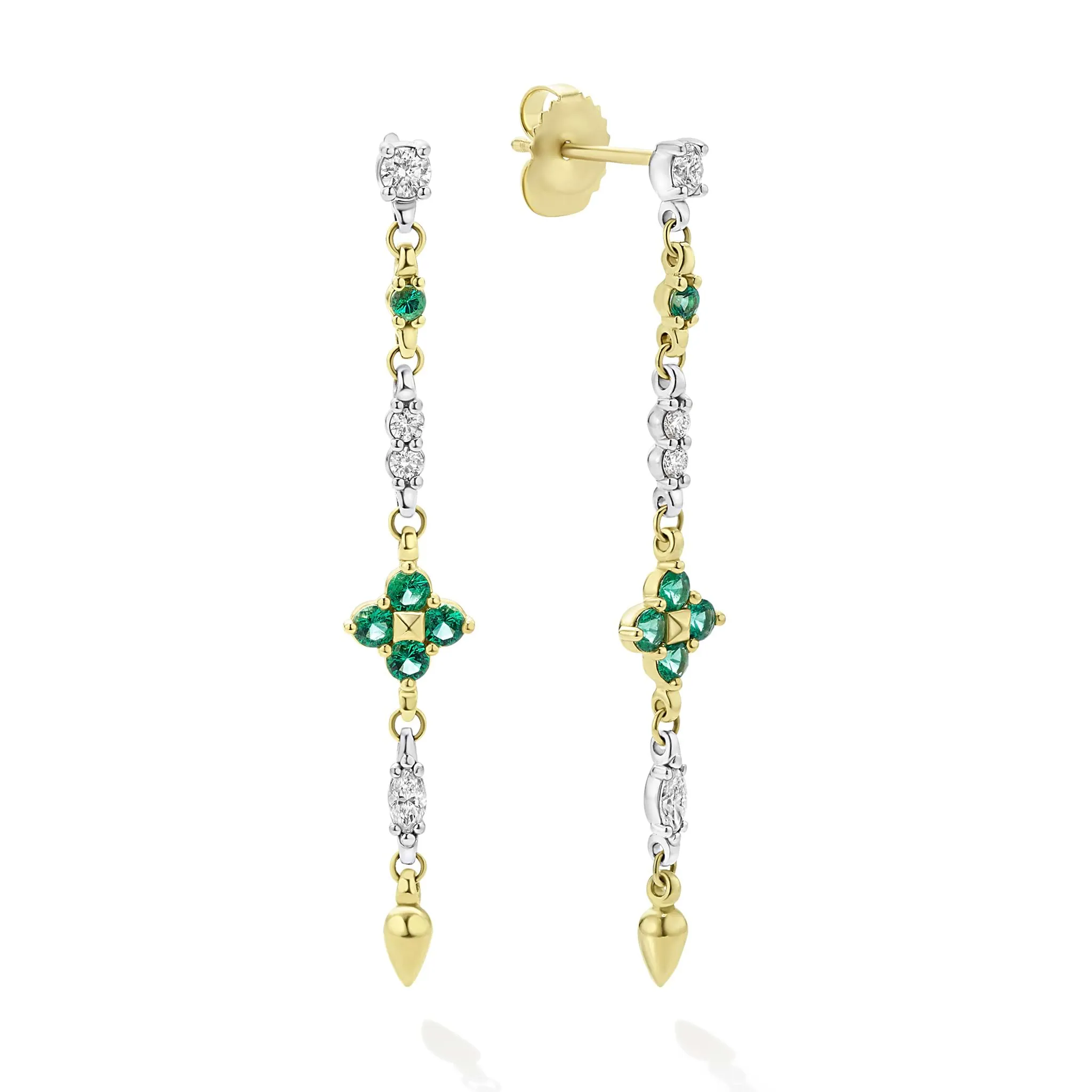Studio 18K Gold Emerald Floral Denter Drop Earring