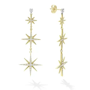Studio 18K Gold Triple Star Diamond Drop Earrings