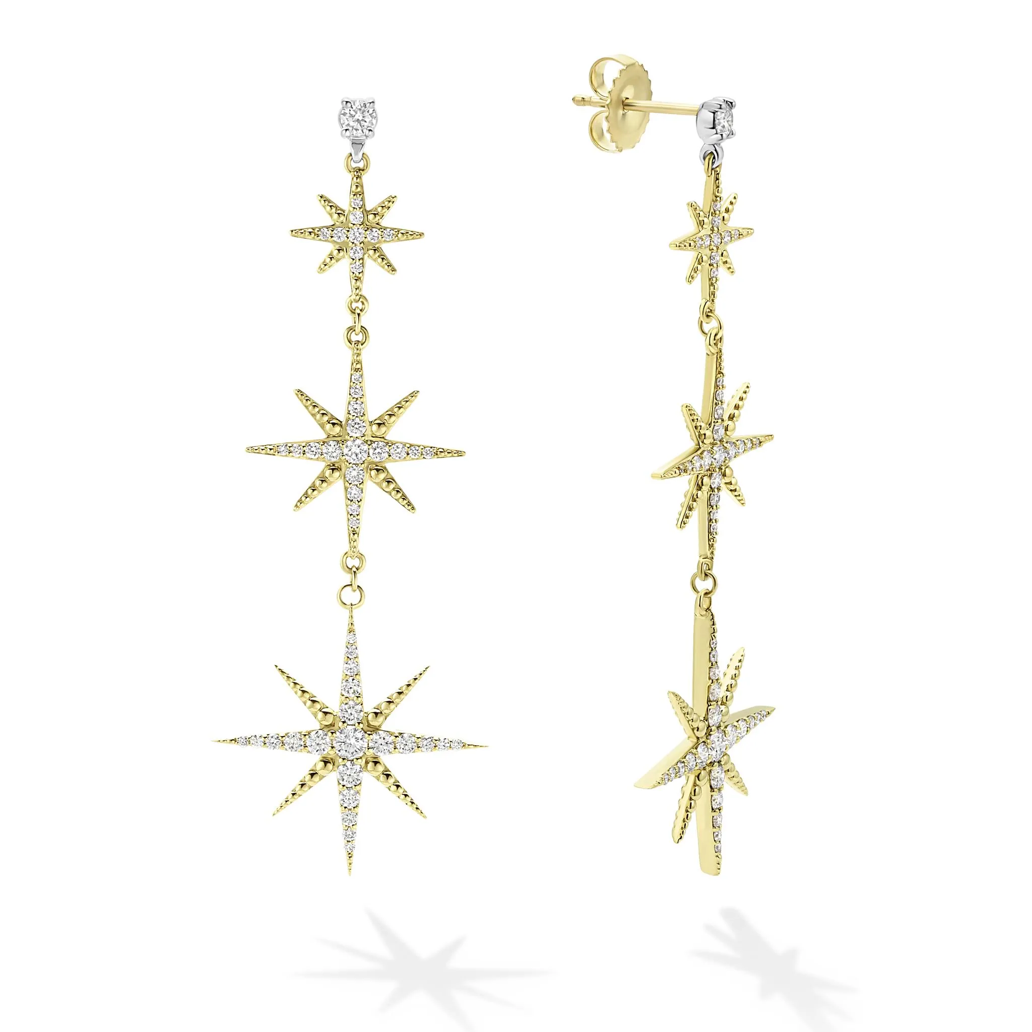 Studio 18K Gold Triple Star Diamond Drop Earrings