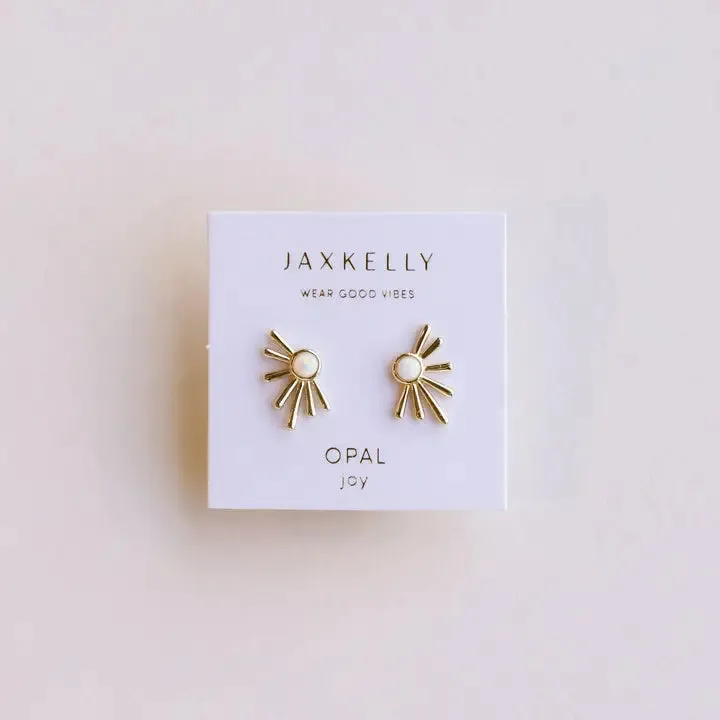 Sun Ray-White Opal-Gold Earrings