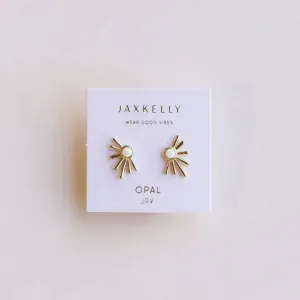 Sun Ray-White Opal-Gold Earrings