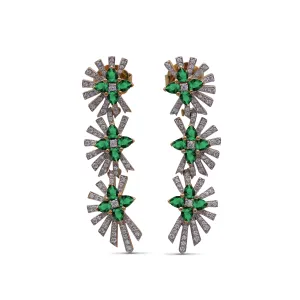 Sunray Emerald 3.15ct and Diamond 1.20ct Earring in 18K Gold