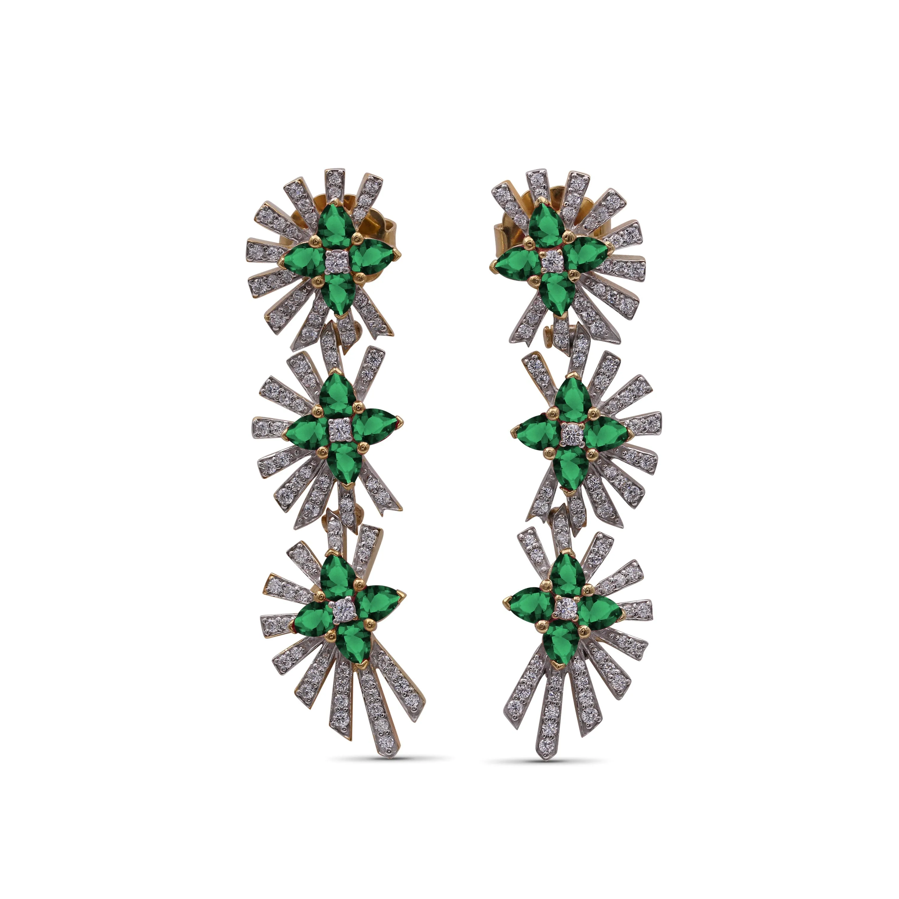 Sunray Emerald 3.15ct and Diamond 1.20ct Earring in 18K Gold