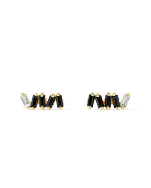 SUZANNE KALAN | Zigzag Stud Earrings | Baguette-Cut Black Sapphires and White Diamond