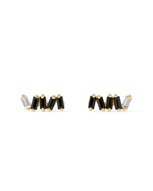 SUZANNE KALAN | Zigzag Stud Earrings | Baguette-Cut Black Sapphires and White Diamond