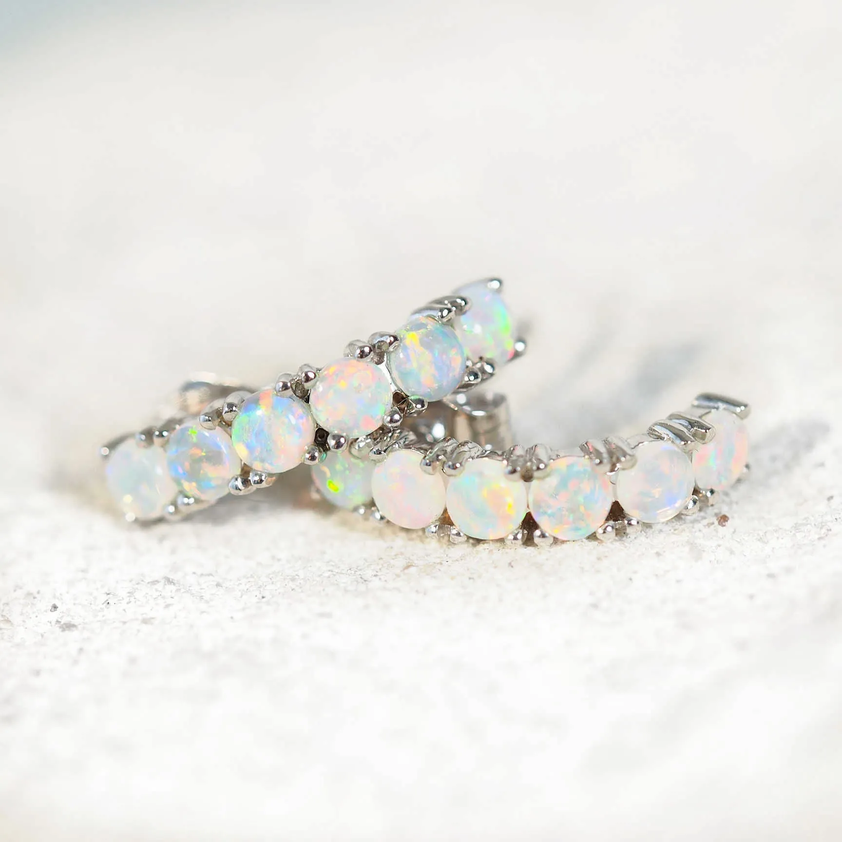 'Tatiana' White Opal Earrings 14ct White Gold