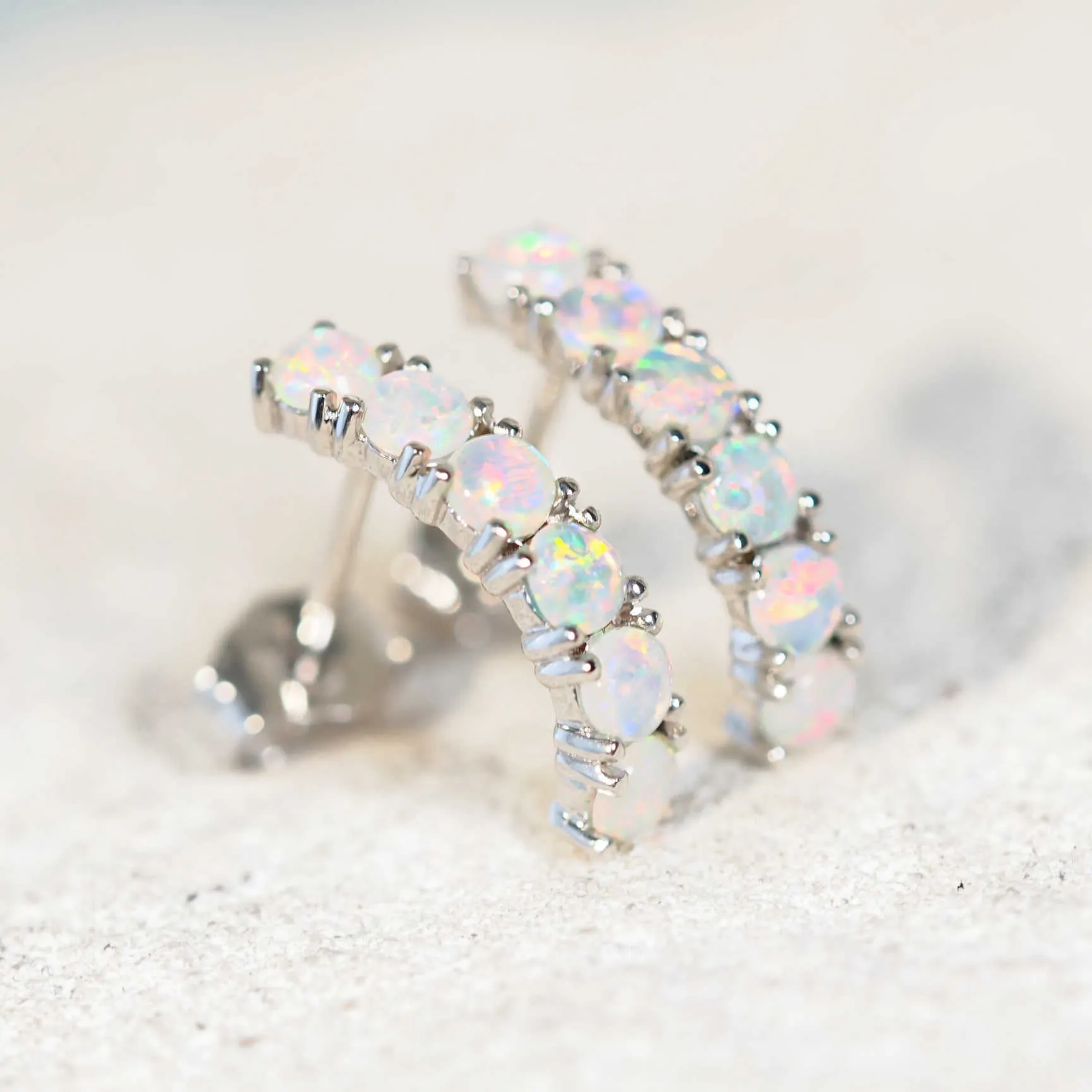 'Tatiana' White Opal Earrings 14ct White Gold