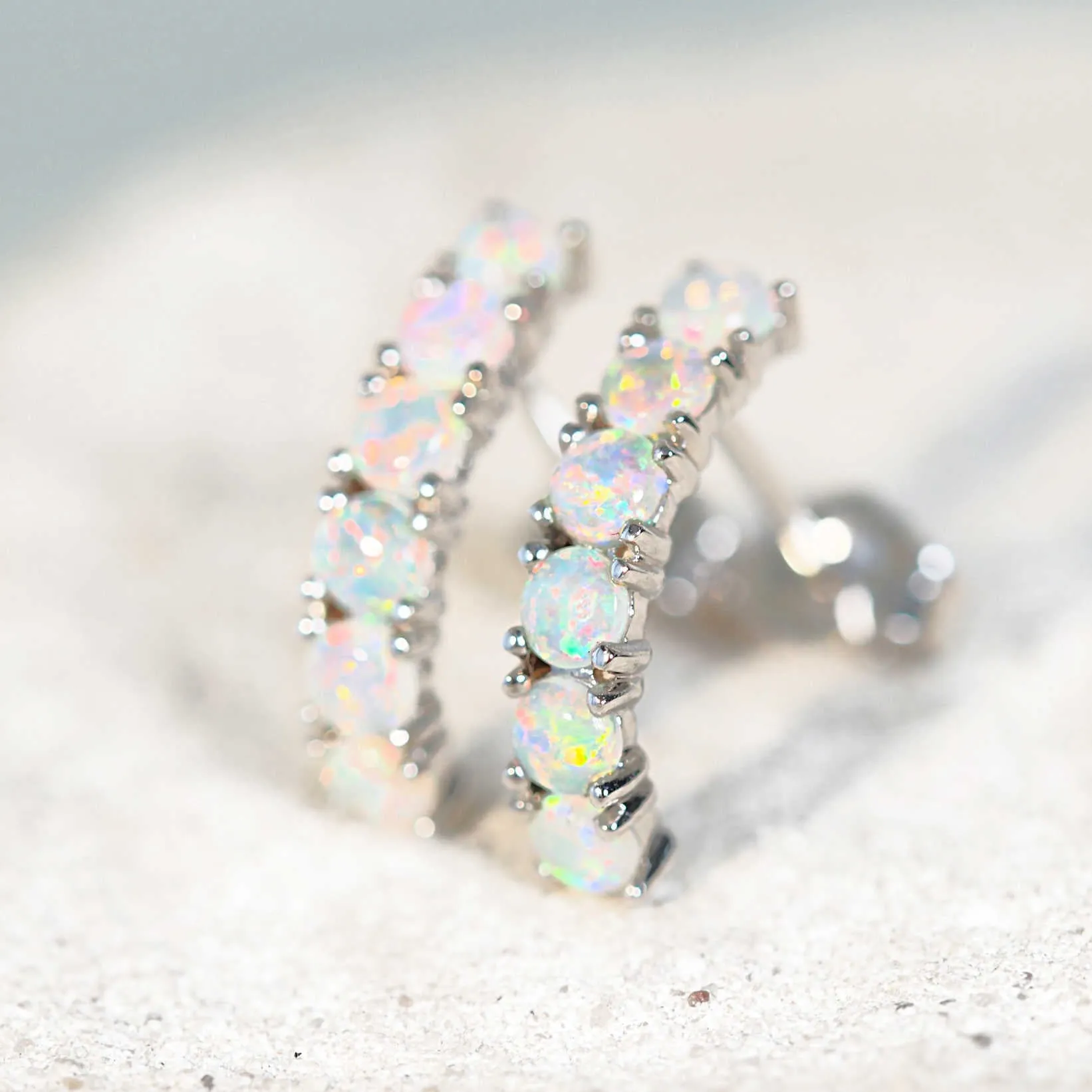 'Tatiana' White Opal Earrings 14ct White Gold
