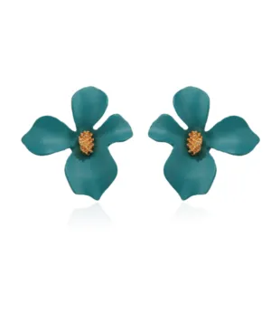 Teal Flower Earrings
