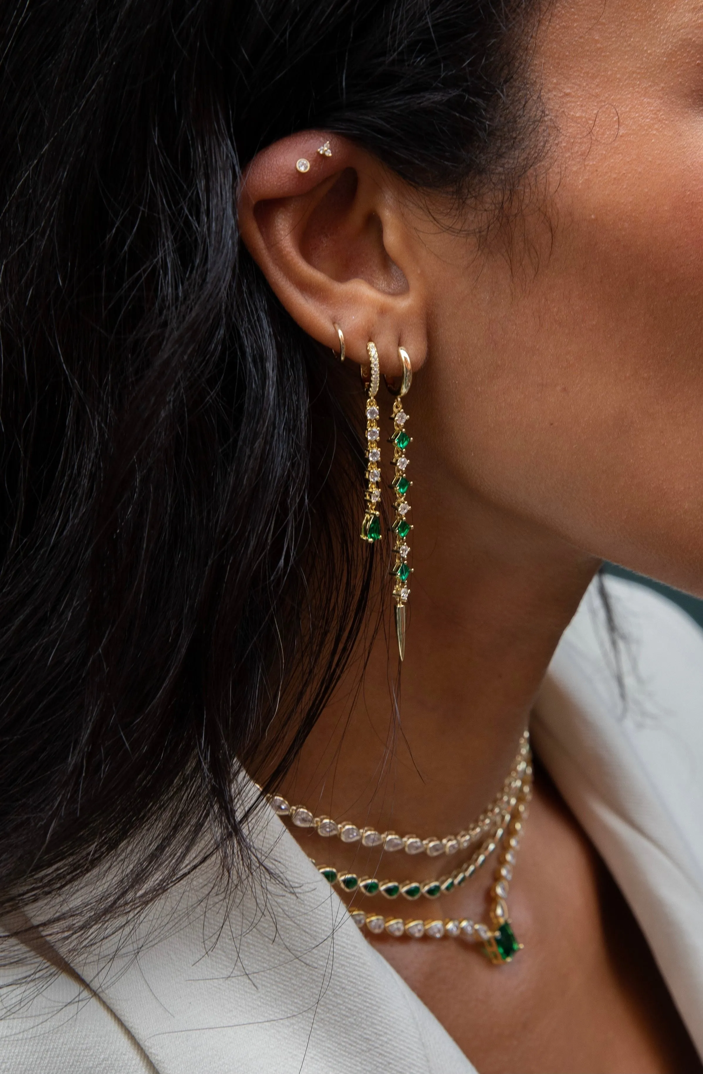 Teardrop CZ Drop Huggie Earring