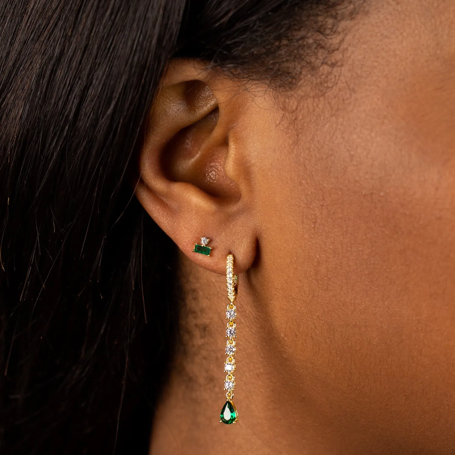 Teardrop CZ Drop Huggie Earring