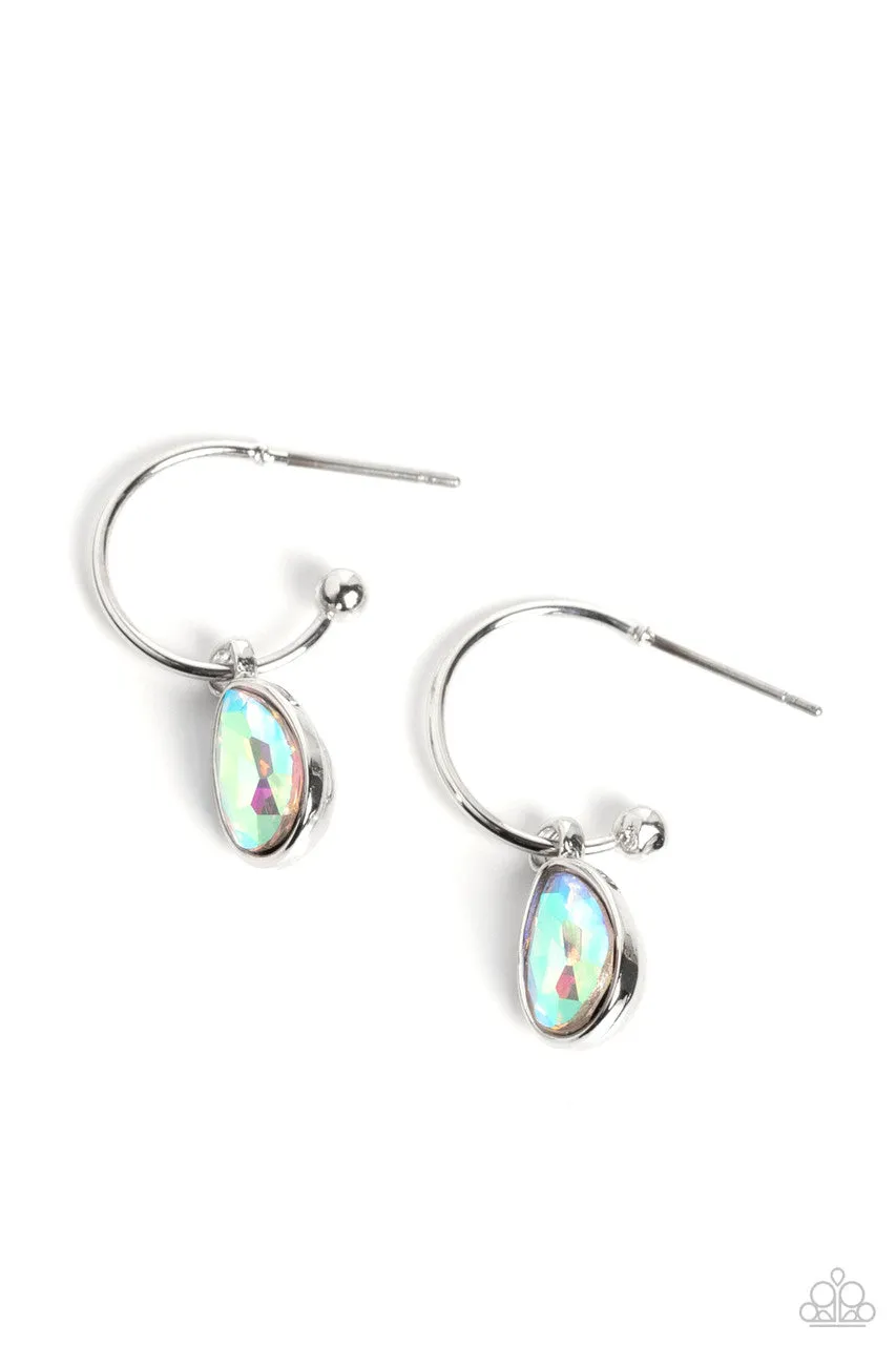 Teardrop Tassel - Multi - Iridescent Teardrop Gem Drop Hoop Paparazzi Earrings