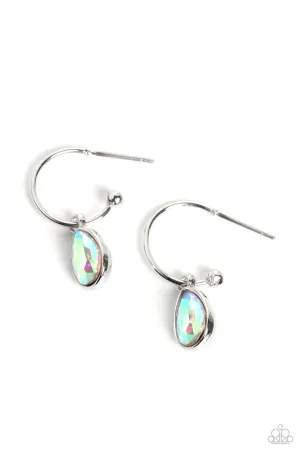 Teardrop Tassel - Multi - Iridescent Teardrop Gem Drop Hoop Paparazzi Earrings