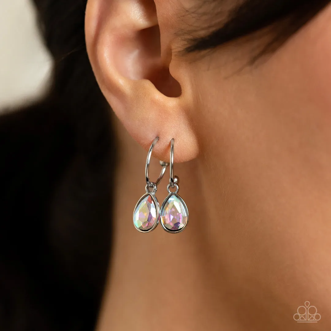 Teardrop Tassel - Multi - Iridescent Teardrop Gem Drop Hoop Paparazzi Earrings
