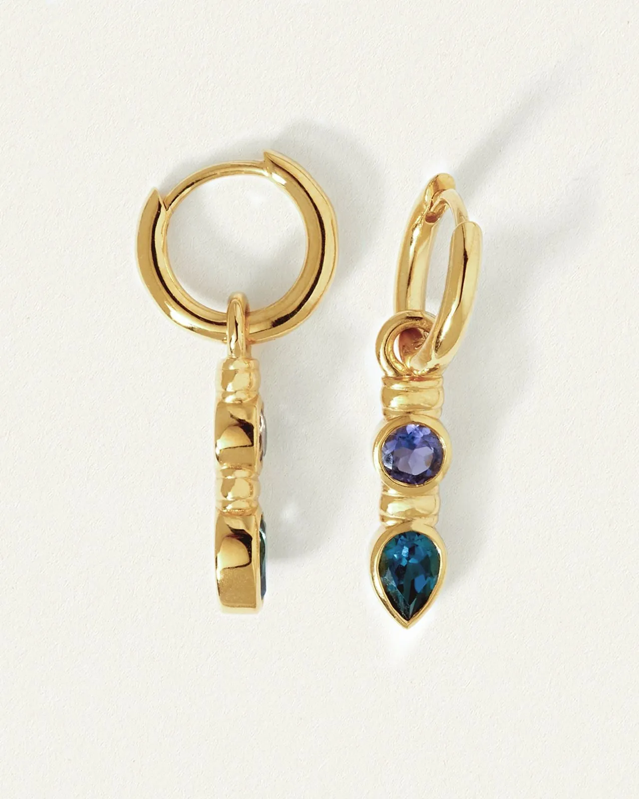 Temple of the Sun Teal Earrings, Gold