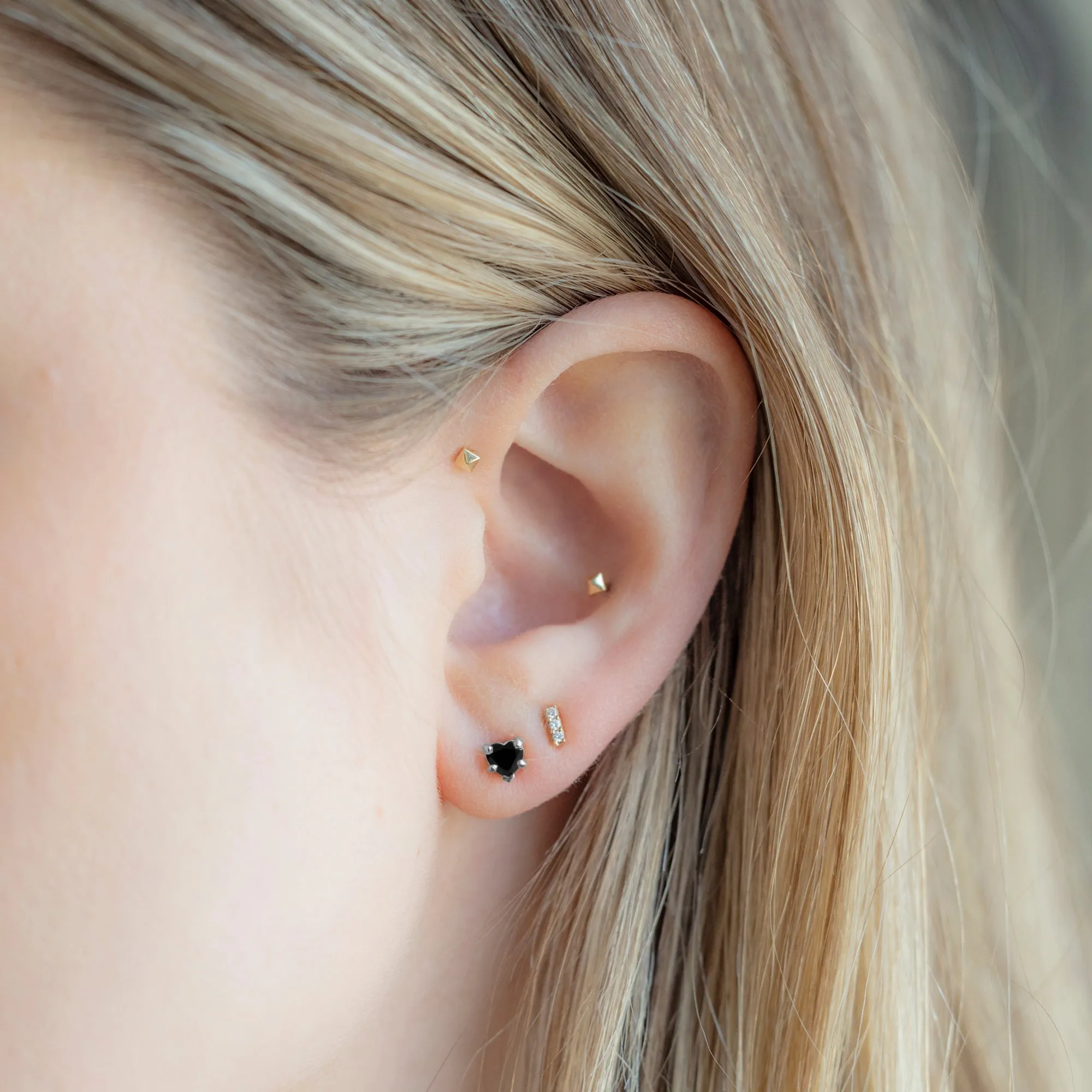 The Black Onyx Gemstone Heart Stud Earrings | 14K White Gold