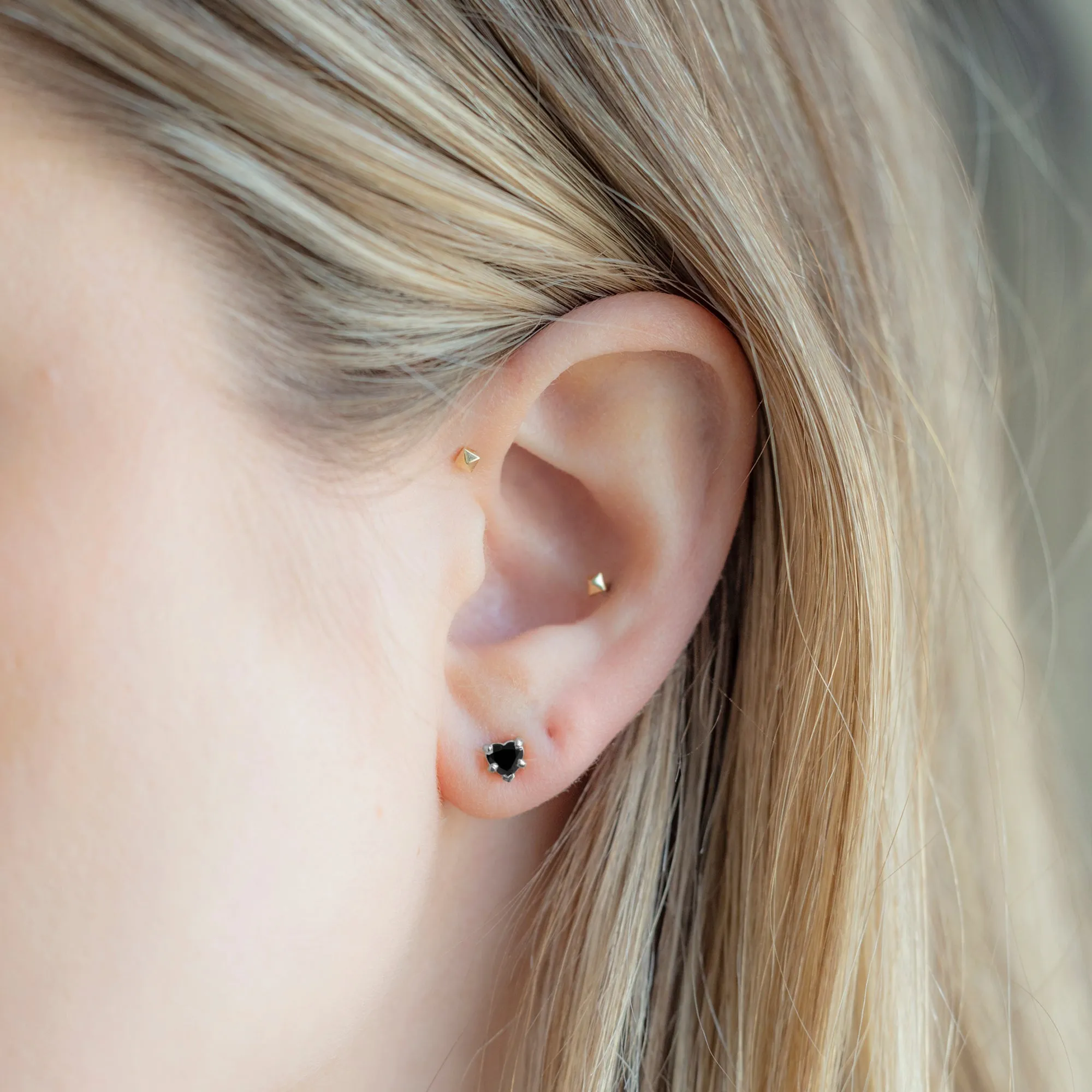 The Black Onyx Gemstone Heart Stud Earrings | 14K White Gold